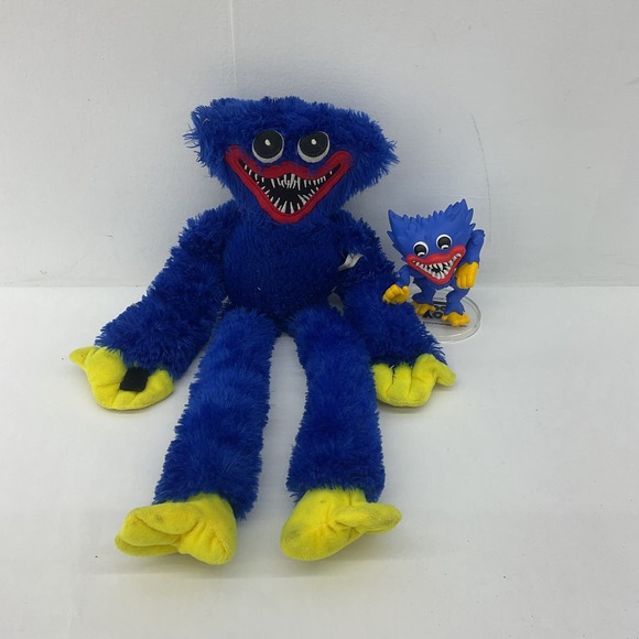 Large Angry Poppy Playtime Blue Huggy Wuggy Plush & Youtooz Toy Figure RARE - Picture 1 of 5